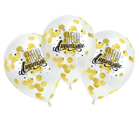 Ballons  "Joyeux anniversaire" confettis or