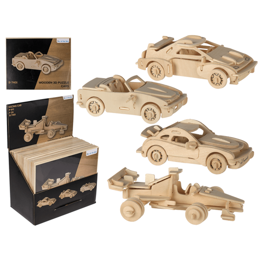 Puzzle 3D en bois naturel, voitures,