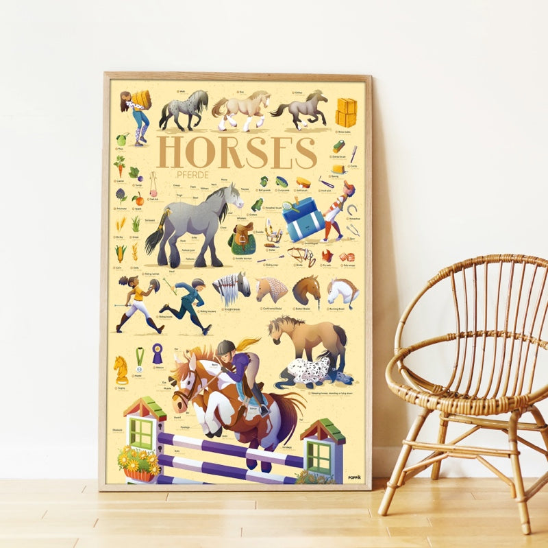 Poster pédagogique - Les chevaux avec 49 stickers repositionnables
