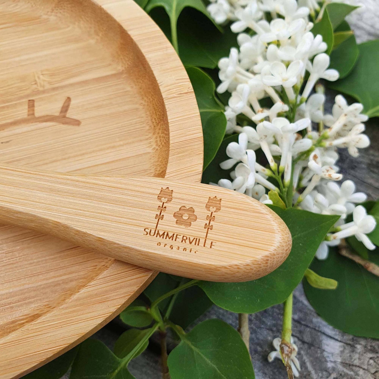 Vaisselle en bambou pour enfants, gris lapin