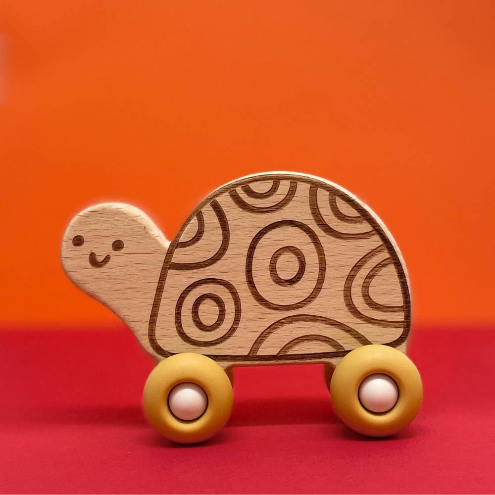 Jouet en bois et roues silicone - Petite Tortue