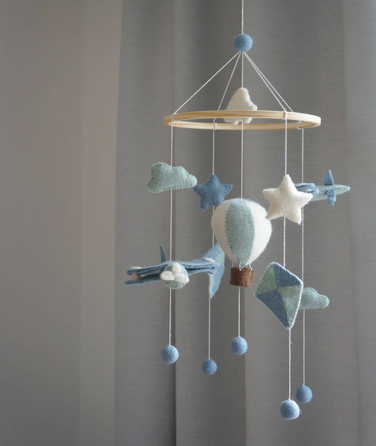 Mobile, montgolfière/avion/cerf-volant, bleu