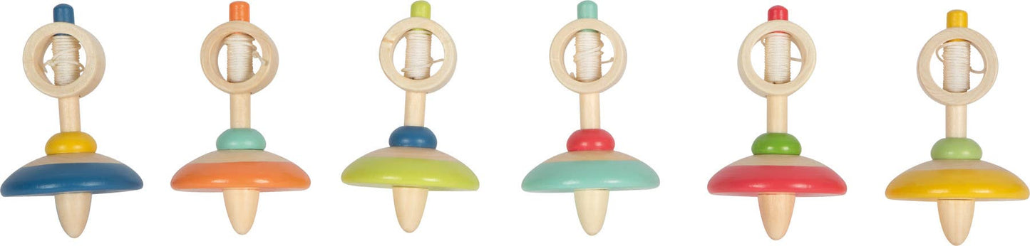 Ensemble de 12 toupies en bois à remontoir avec ficelle | jeux | jouets en bois