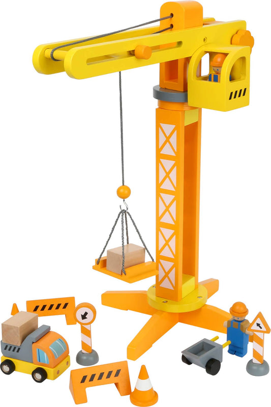 Grue de chantier en bois avec accessoires de construction