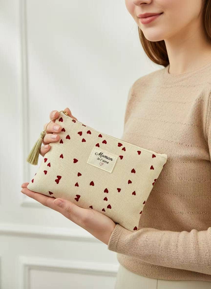 Pochette trousse toilette Maman je t’aime cœur rouge cadeau