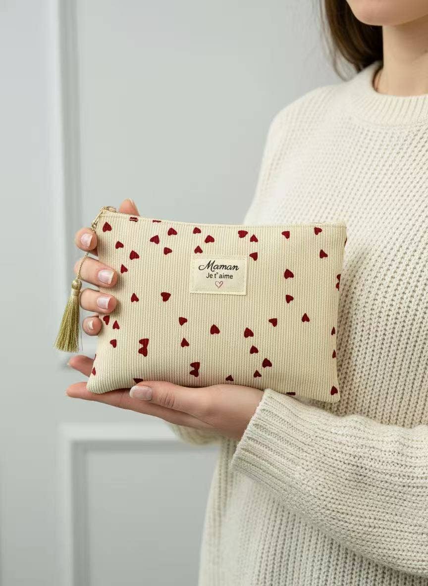 Pochette trousse toilette Maman je t’aime cœur rouge cadeau