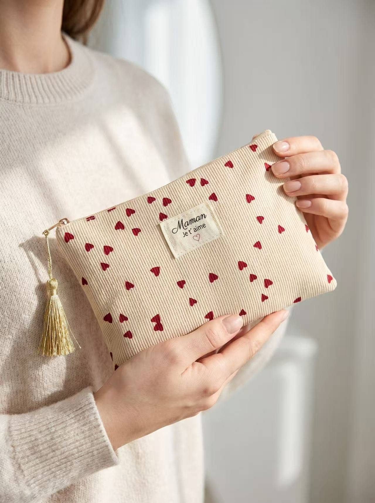 Pochette trousse toilette Maman je t’aime cœur rouge cadeau