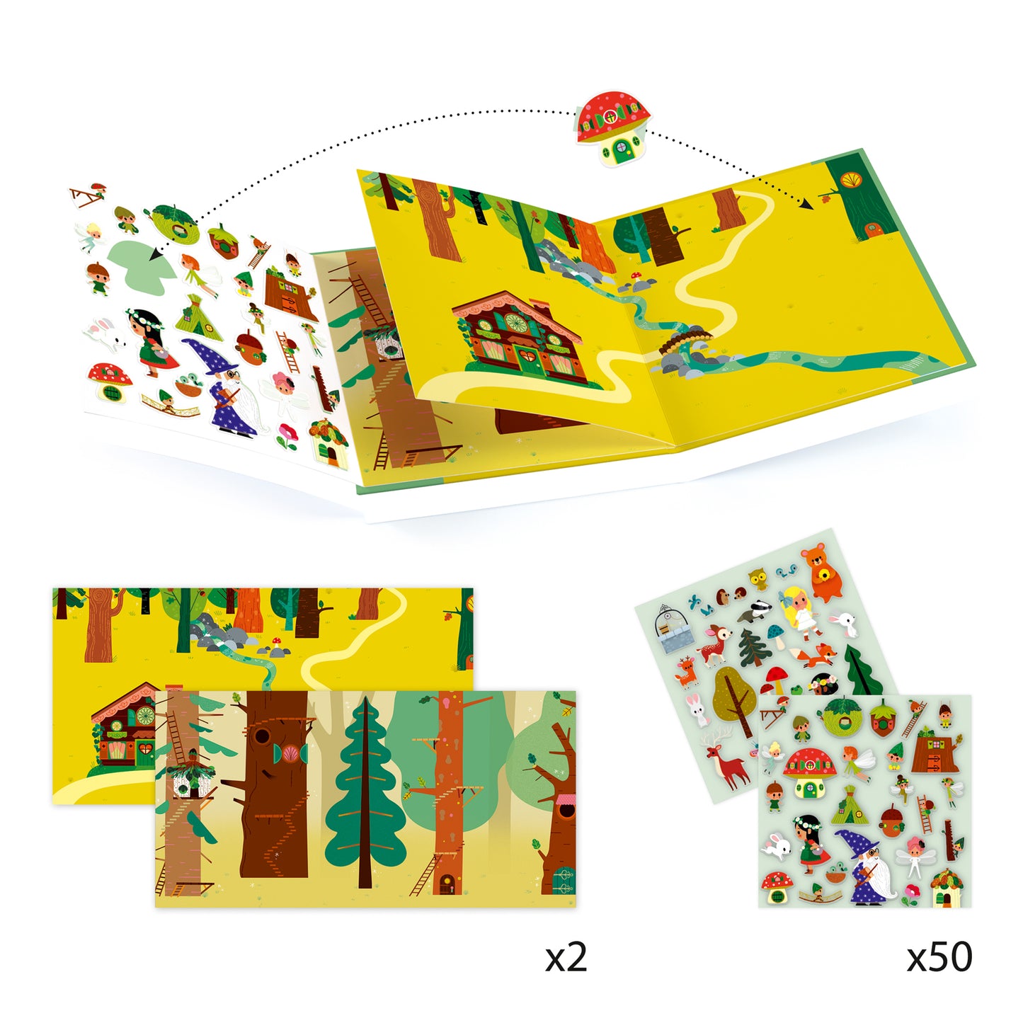 Deux décors avec stickers repositionnables : La forêt magique
