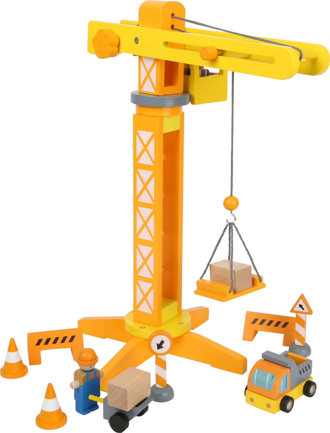 Grue de chantier en bois avec accessoires de construction