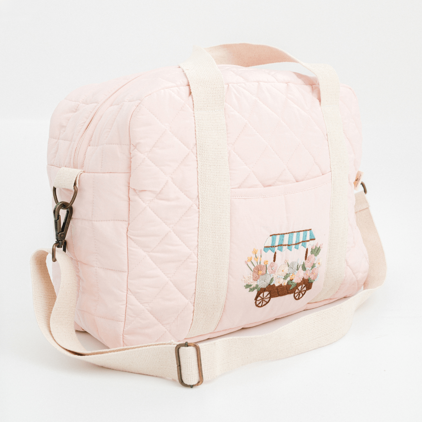 Sac à langer brodé à la main, motif chariot de prairie