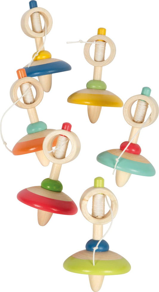 Ensemble de 12 toupies en bois à remontoir avec ficelle | jeux | jouets en bois