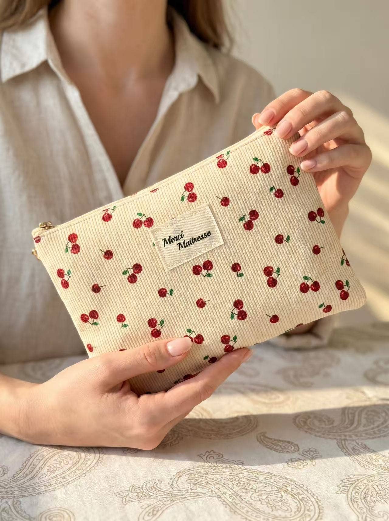 Pochette 14x20 cerise mignon merci maîtresse cadeau fin anné