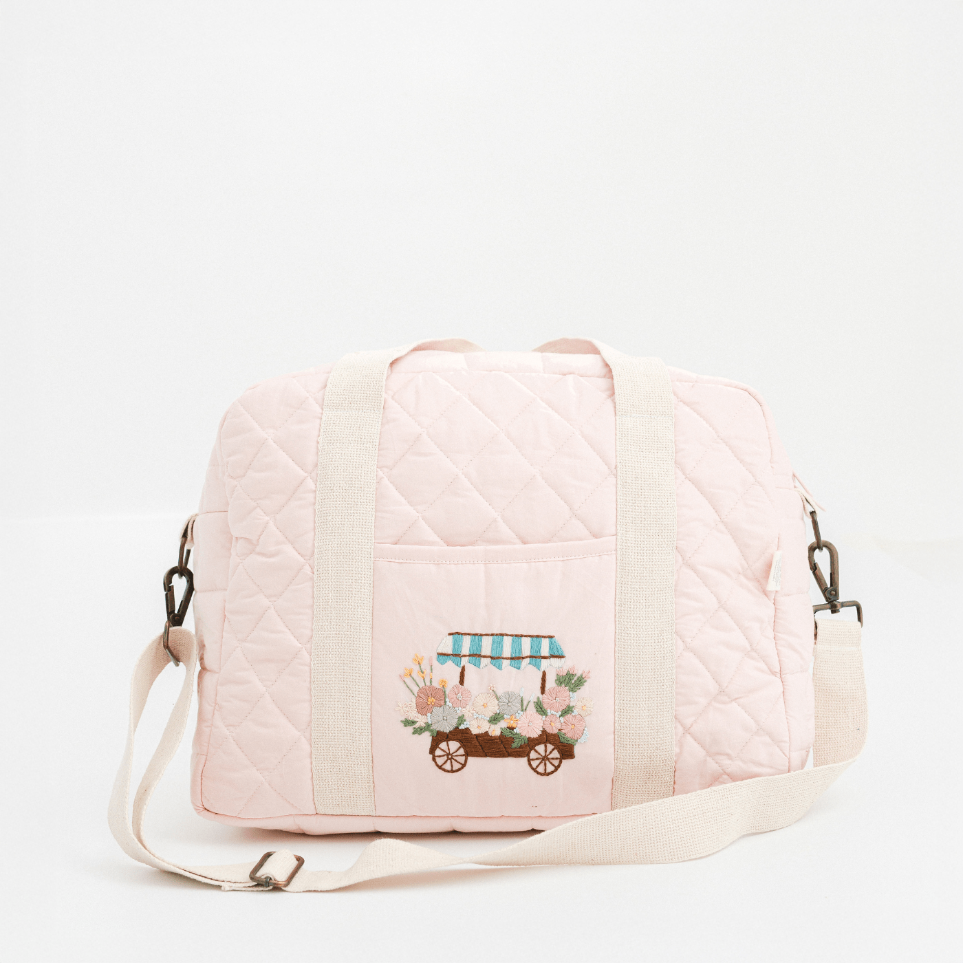 Sac à langer brodé à la main, motif chariot de prairie