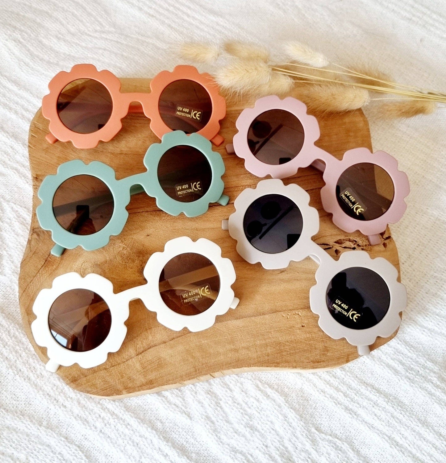 Lunettes de soleil pour enfants UV400 en forme de fleur - Beige