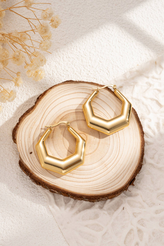 Créoles hexagonale dorée acier inoxydable design géometrique